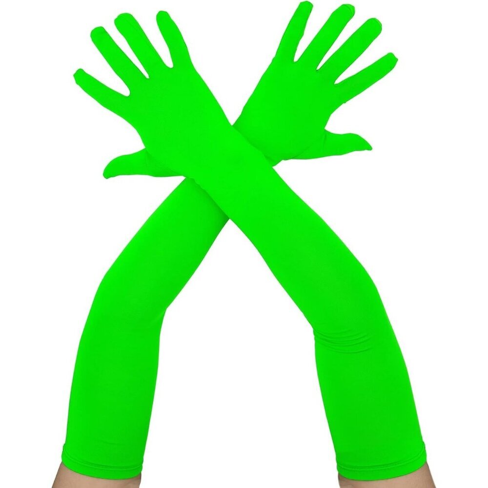 Women's Classic Satin Lime Green Long Elbow Gloves Stretchy Soft Cosplay Costume